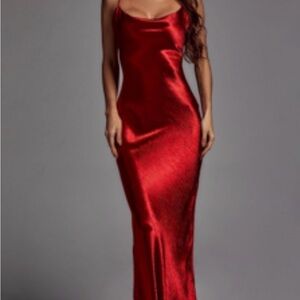 Elegant Red Satin Midi Dress